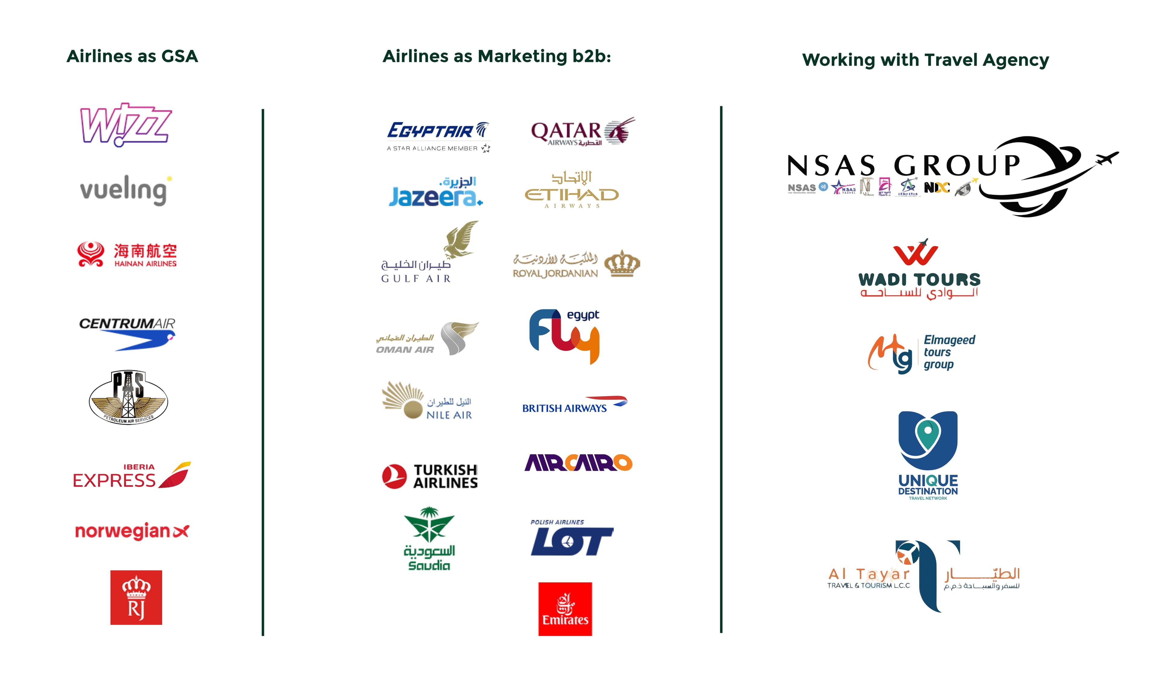 Industry experience overview — airline representation, route marketing, travel agencies and B2B systems